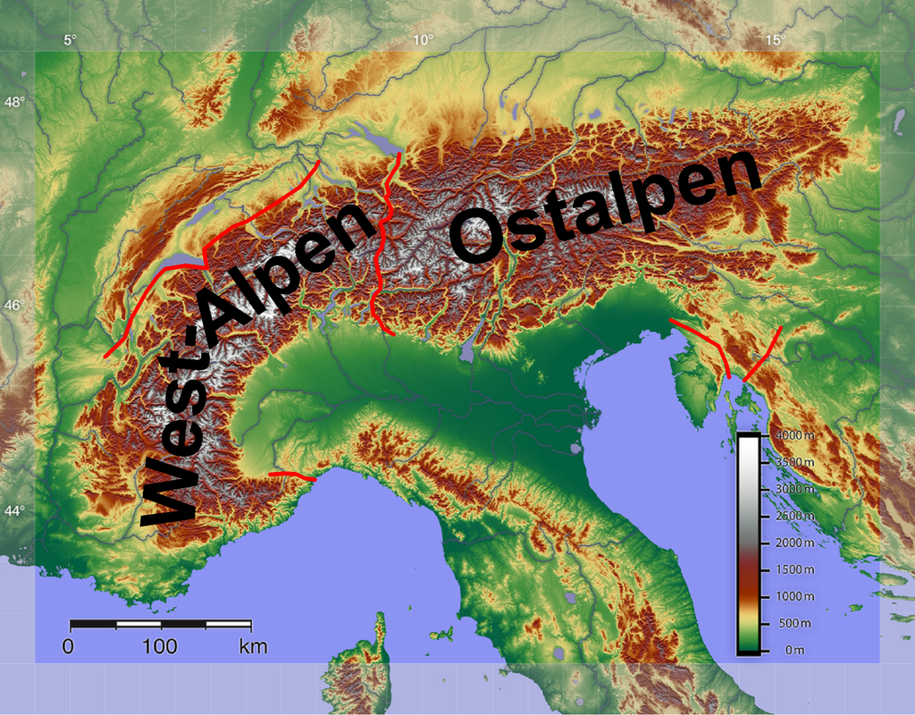 Karte West- und Ostalpen