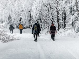 Wandern in der Gruppe im Schnee